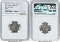 Castile & Leon. Alfonso XI Coronado (Denier) ND (1312-1350)-B UNC Details (Bent) NGC, Burgos mint, AB-335. From the Historical Scholar Collection HID0...