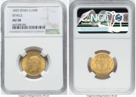 Isabel II gold 100 Reales 1855 AU58 NGC, Seville mint, KM596.3. HID09801242017 © 2022 Heritage Auctions | All Rights Reserved