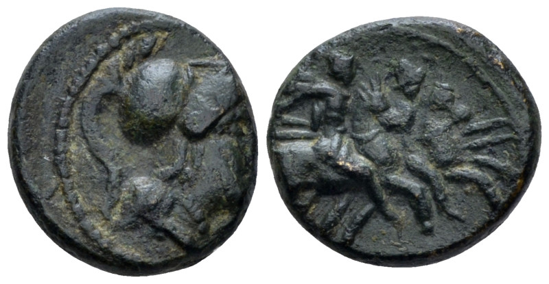 Apulia, Caelia Semuncia circa 220-150, Æ 13.00 mm., 1.91 g.
Helmeted head of At...