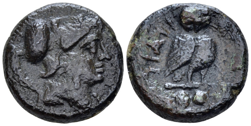 Apulia, Teate Biunx circa 225-200, Æ 17.00 mm., 6.86 g.
Helmeted head of Athena...