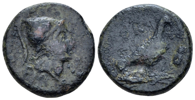 Calabria, Orra Bronze circa 250-225, Æ 15.00 mm., 2.90 g.
Helmeted head r. Rev....