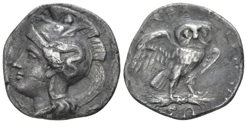 Calabria, Tarentum Drachm circa 280-272, AR 15.00 mm., 2.97 g.
Head of Athena l...