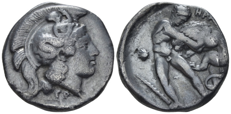 Lucania, Heraclea Nomos circa 400-370, AR 22.00 mm., 7.51 g.
Head of Athena r.,...