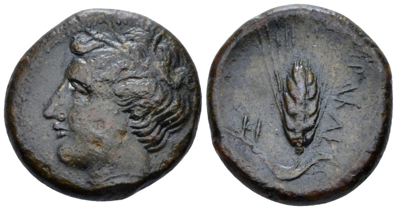 Lucania, Heraclea Bronze circa 281-250, Æ 18.00 mm., 5.61 g.
Wreathed head of D...