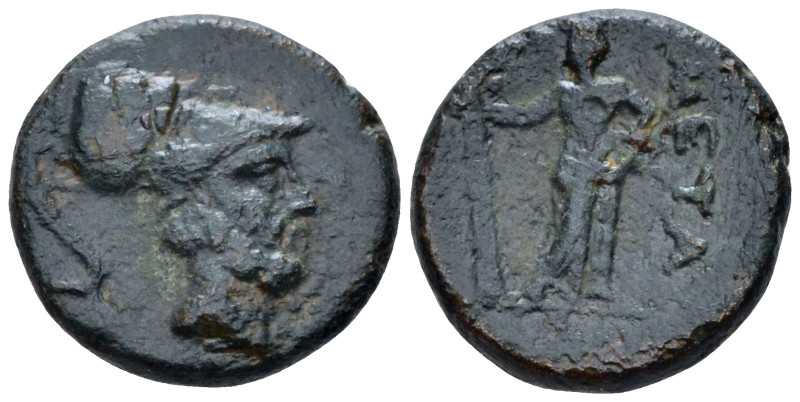 Lucania, Metapontum Bronze circa 220-200, Æ 16.00 mm., 3.41 g.
Helmeted head of...