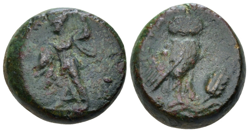 Lucania, Metapontum Bronze circa 220-200, AR 15.00 mm., 4.46 g.
Athena Alkidemo...