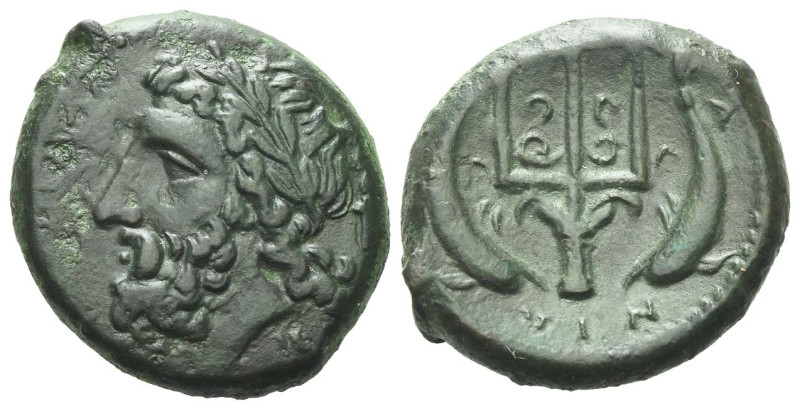 Sicily, Messana Bronze circa 357-287, Æ 23.00 mm., 7.58 g.
Head of Poseidon l. ...
