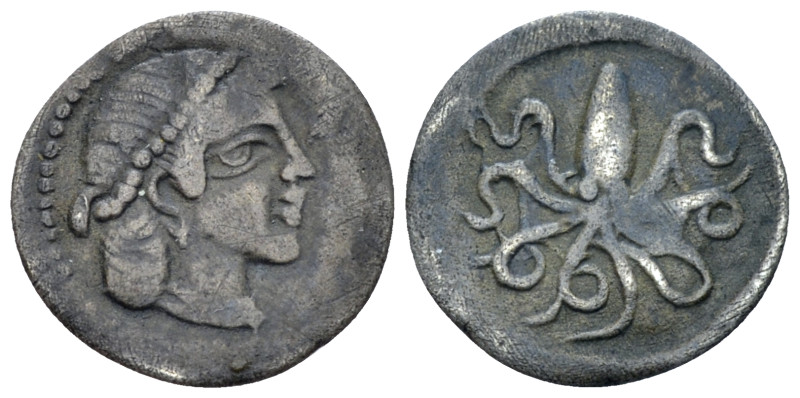 Sicily, Syracuse Litra circa 460-450, AR 13.00 mm., 0.51 g.
Pearl-diademed head...
