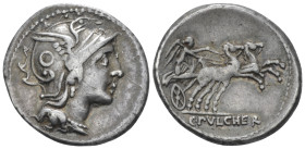 Appius Claudius Pulcher, T Manlius Mancinus and Q. Urbinius. Denarius 111 or 110