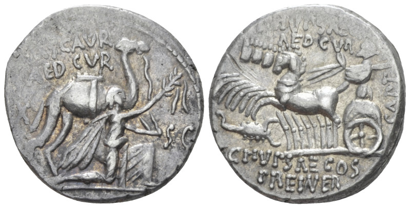 M. Aemilius Scaurus, P. Plautius Hypsaeus. Denarius circa 58, AR 18.00 mm., 3.95...