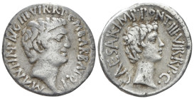 M. Antonius and Octavianus with M. Barbatius. Denarius mint moving with M. Antonius 41