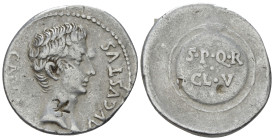 Octavian as Augustus, 27 BC – 14 AD Denarius Caesaugusta (?) circa 19-18 BC