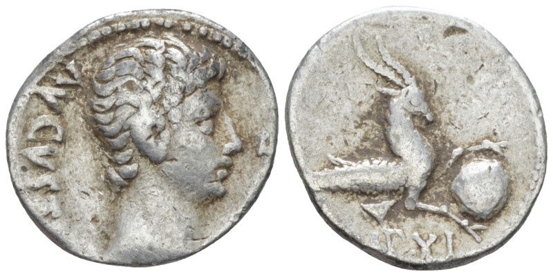 Octavian as Augustus, 27 BC – 14 AD Denarius Lugdunum circa 12 BC, AR 17.00 mm.,...