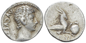 Octavian as Augustus, 27 BC – 14 AD Denarius Lugdunum circa 12 BC