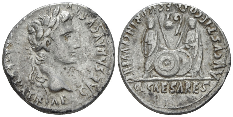 Octavian as Augustus, 27 BC – 14 AD Denarius Lugdunum 2 BC - 4 AD, AR 19.00 mm.,...