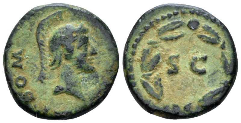 Domitian, 81-96 Quadrans circa 84-85, Æ 13.80 mm., 2.04 g.
Helmeted head of Min...