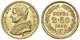 Bologna. Gregorio XVI (1831-1846). Da 2,50 scudi 1842 anno XII AV. Pagani 147. Muntoni 25d. Chimienti 1289. MIR 3103/10. Molto rara. Migliore di SPL