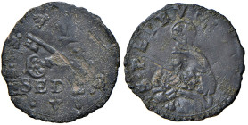 Fano. Sede Vacante 1585 (Camerlengo card. Filippo Guastavillano). Quattrino MI gr. 0,73. Muntoni 4. Berman 1306. Ciavaglia 37. MIR 1296/1. Rarissimo. ...