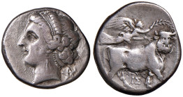 CAMPANIA Neapolis - Nomos (circa 275-250 a.C.) Testa di ninfa a s. - Toro androcefalo andante a d. e incoronato da Nike. - HN 586 AG (g 7,14) Graffiet...
