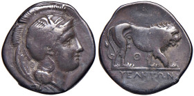 LUCANIA Velia - Nomos (circa 340-334 a.C.) Testa di Atena a d. - R/ Leone andante a d. - HN Italy 1285 AG (g 7,40)
MB