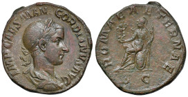 Gordiano III (238-244) Sesterzio - Busto laureato a d. - R/ Roma seduta a s. - RIC 272 AE (g 17,73) Minimi ritocchi nei campi ma bell’esemplare
SPL