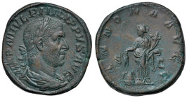 Filippo I (244-249) Sesterzio - Busto laureato a d. - R/ L'Annona stante a s. - RIC 168a AE (g 22,85) Campi leggermente ritoccati
qSPL