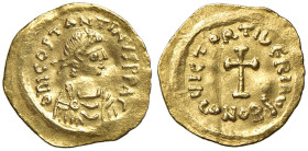 BISANZIO Tiberio II Costantino (578-582) Tremisse - Busto diademato a d. - R/ Croce potenziata - Sear 425 AU (g 1,47) Piegature del tondello. Ex Roma ...