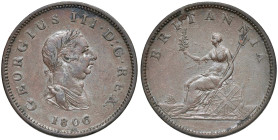 INGHILTERRA George III (1760-1820) Penny 1806 - KM 663 CU (g 9,50)
SPL/SPL+