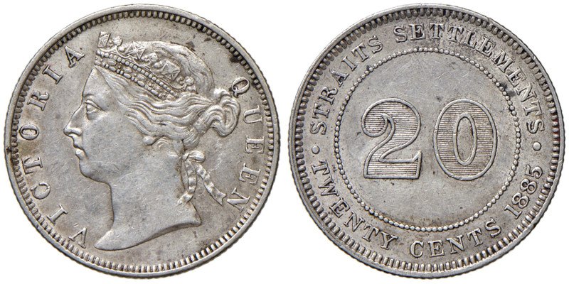 STRAITS SETTLEMENTS Victoria (1837-1901) 20 Cents 1885 - KM 12 AG (g 5,43) R Seg...