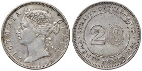 STRAITS SETTLEMENTS Victoria (1837-1901) 20 Cents 1885 - KM 12 AG (g 5,43) R Segni da pulitura
BB+