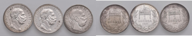 UNGHERIA Francesco Giuseppe I (1848-1916) Lotto di tre monete come da foto. Da e...