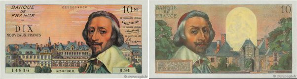 Country : FRANCE 
Face Value : 10 Nouveaux Francs RICHELIEU 
Date : 02 juin 1960...