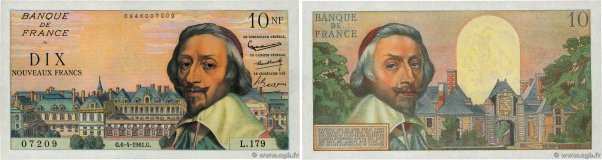 Country : FRANCE 
Face Value : 10 Nouveaux Francs RICHELIEU 
Date : 06 avril 196...