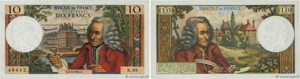 Country : FRANCE 
Face Value : 10 Francs VOLTAIRE 
Date : 04 juin 1964 
Period/P...