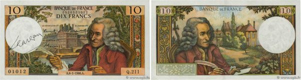 Country : FRANCE 
Face Value : 10 Francs VOLTAIRE 
Date : 06 janvier 1966 
Perio...
