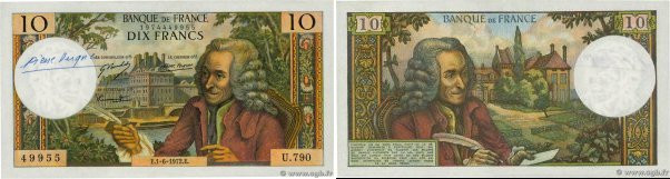 Country : FRANCE 
Face Value : 10 Francs VOLTAIRE 
Date : 01 juin 1972 
Period/P...