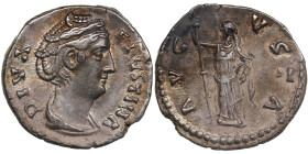 Roman Empire AR Denarius - Diva Faustina I (wife of A. Pius) Died 141 AD
3.14g. 18mm. AU/AU. Charming near mint state specimen with bright luster and ...
