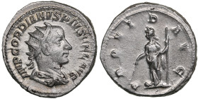 Roman Empire AR Antoninianus - Gordian III (AD 238-244)
4.89g. 22mm. AU/AU. Splendid specimen with mint luster. Obv. IMP GORDIANVS PIVS FEL AVG Bust r...