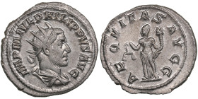 Roman Empire AR Antoninianus - Philip I (AD 244-249)
4.23g. 23mm. AU/AU. An attractive lustrous specimen. Obv. IMP M IVL PHILIPPVS AVG Radiate, draped...