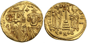 Byzantine Empire, Constantinople AV Solidus - Constans II (AD 641-668), with Constantine IV
4.46g. 20mm. AU/AU. An attractive lustrous specimen. Obv. ...