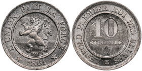 Belgium 10 Centimes 1861 - Leopold I (1831-1865)
4.49g. UNC/UNC. An attractive specimen with fine luster.