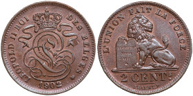 Belgium 2 Centimes 1902 - Leopold II (1865-1909)
4.02g. UNC/AU. Beautiful lustrous specimen.