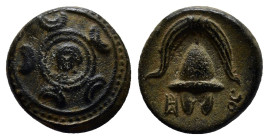 KINGS OF MACEDON. Philip III Arrhidaios (323-317 BC). Ae Unit. (12mm, 2.1 g) Uncertain mint in western Asia Minor. Macedonian shield; on boss, head of...