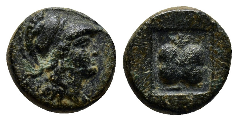 Pamphylia, Side, 2nd-1st centuries BC. Æ (10mm, 1.5 g). Helmeted head of Athena ...