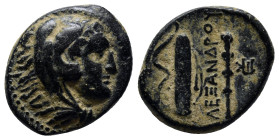 KINGS of MACEDON. Alexander III ‘the Great’. 336-323 BC. Æ Unit (19mm, 5.8 g). Sardes mint. Struck under Menander, circa 324/3 BC. Head of Herakles ri...
