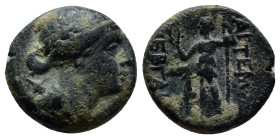 Pamphylia. Perge circa 200-0 BC. Bronze Æ (16mm, 4.6 g). Wreathed head of Artemis right / AΡTEMIΔOΣ ΠEΡΓAIAΣ, Artemis standing left, stag at feet....