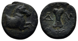 PAMPHYLIA. Aspendos. Ae (16mm. 4.1 g) (4th-3rd centuries BC). Obv: Forepart of horse right. Rev: Δ - M. Sling.
