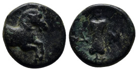 PAMPHYLIA. Aspendos. Ae (15mm. 4.4 g) (4th-3rd centuries BC). Obv: Forepart of horse right. Rev: Δ - M. Sling.