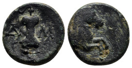 Pamphylia. Aspendos circa 400-200 BC. Bronze Æ (17mm, 4.5 g). Δ - M, sling. / Forepart of horse right.