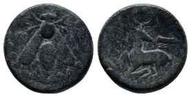 Ionia. Ephesos circa 390-320 BC. Uncertain magistrate Bronze Æ (16mm, 3.9 g) Bee / Stag kneeling left, head right; astralogos above.